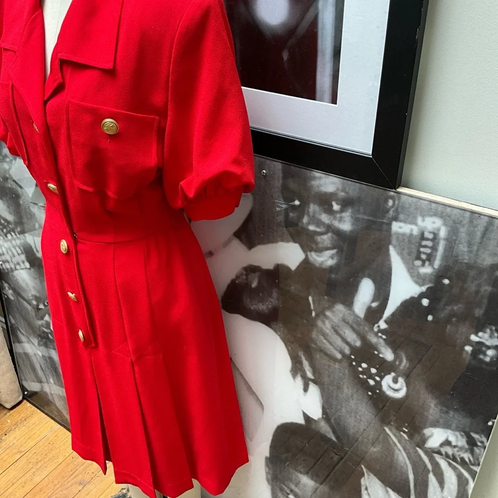 Shirt dress bright Red Emporio Oleg Cassini button down - Picture 6 of 11